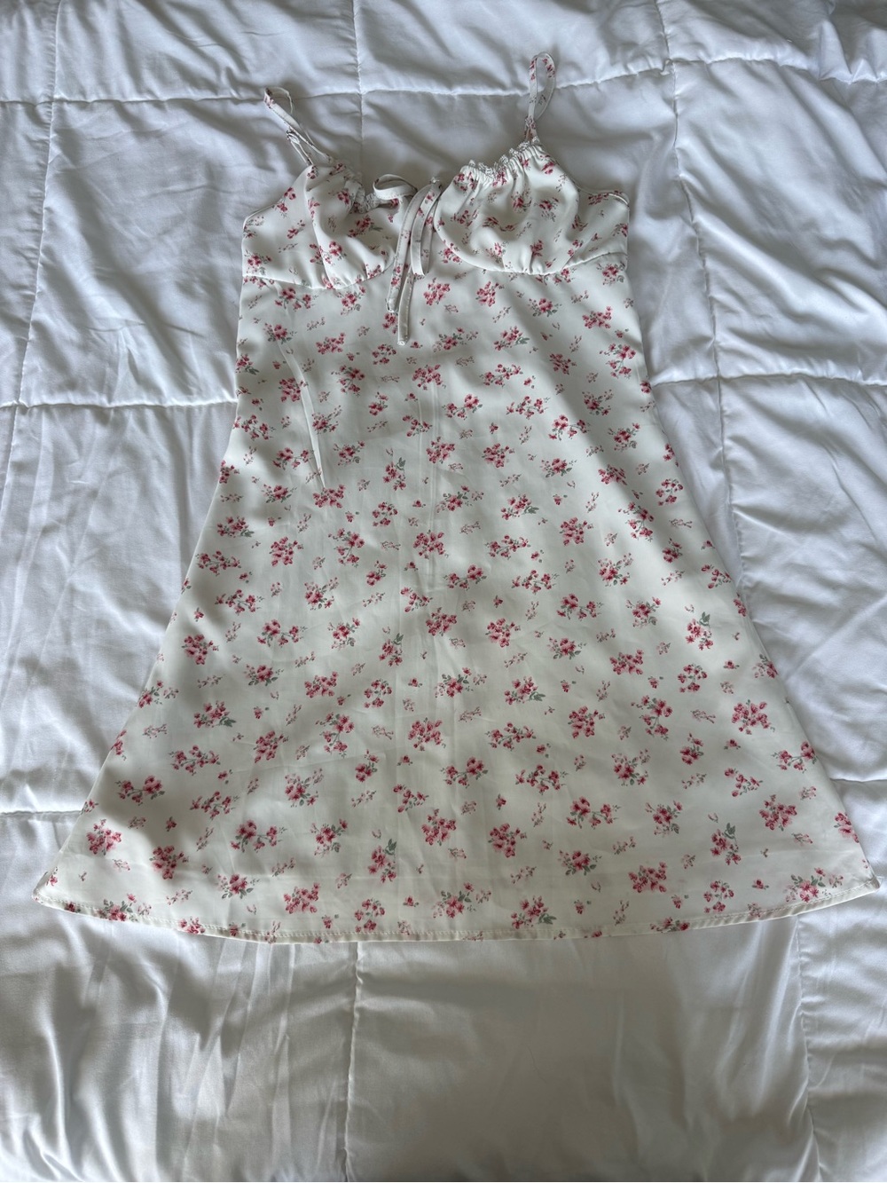 Cream Floral Slip Dress with Pink Blossoms